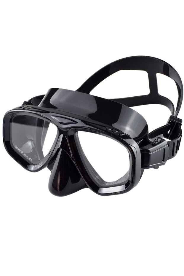 AllBlack Snorkel Mask Swimming Goggles Scuba Diving Silicone Skirt Tempered Glass Len Wide View Trai