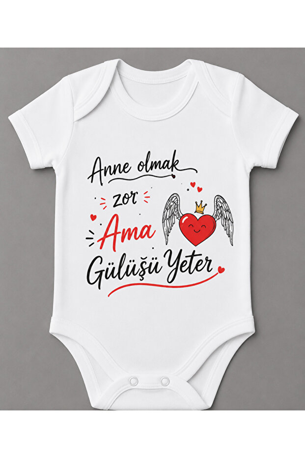 Being a Mom Is Hard but the Smile Is Enough Written Baby Bodysuit with Snap Fasteners