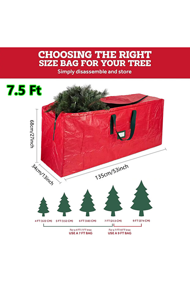 PE 135x34x68cm Christmas Tree Storage Bag, Fits 4FT to 9FT Artificial Trees, Waterproof Xmas Storage
