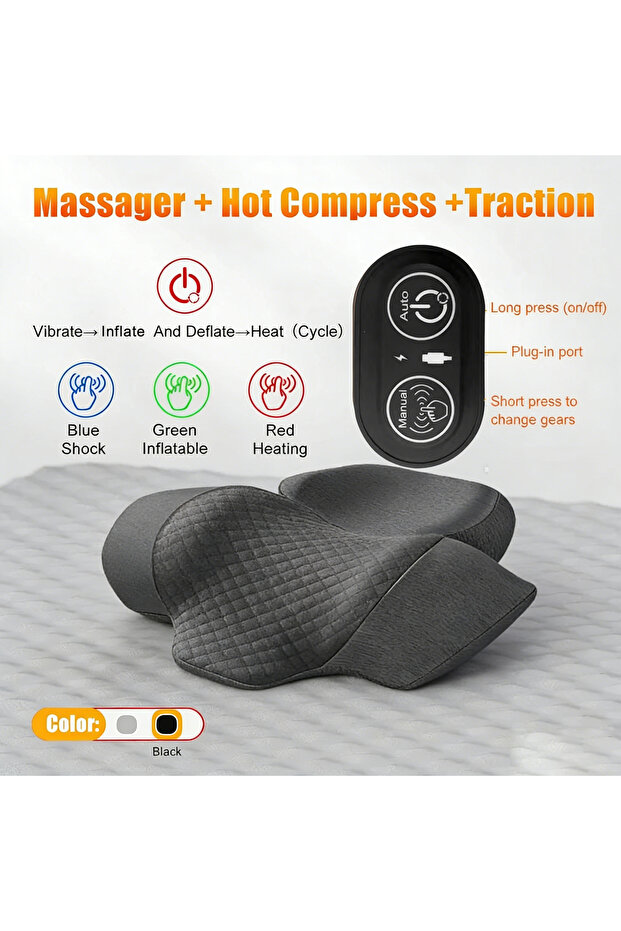 NEW-Hot-Traction Electric Neck Massager Cervical Pillow Hot Compress Neck Stretch Heating Vibration
