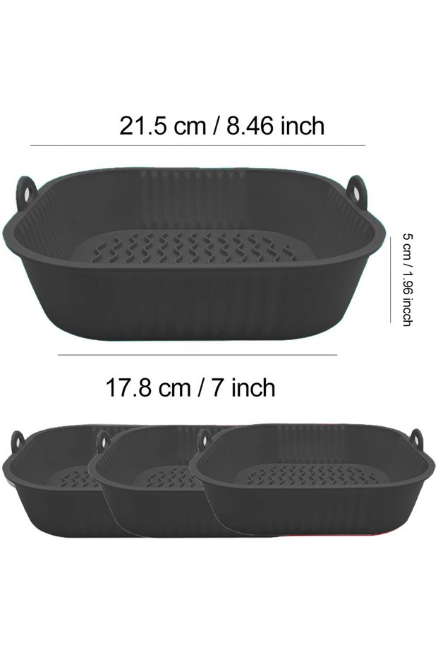 1pc 21.5cm black Silicone Air Fryer Pot Tray Food Safe Reusable Square BBQ Barbecue Pad Plate Airfry