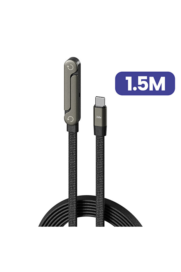 كابل شحن سريع قابل للطي بطول 1.5 متر، 2 في 1، PD240W/65W، من نوع C إلى نوع C، مزود بحامل مدمج، USB C إلى USB C