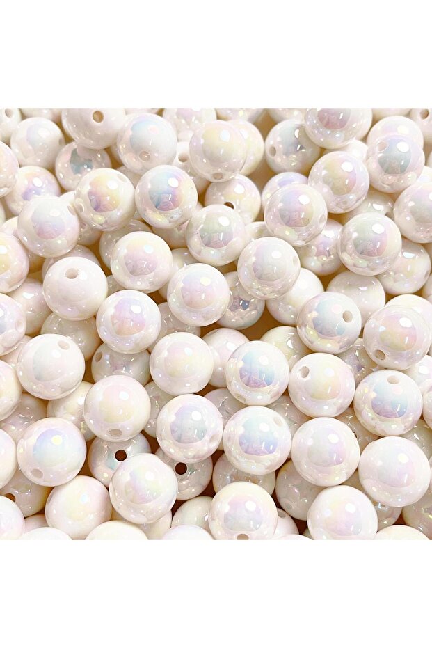 10pcs White 16mm 10pcs New VU Plated Colorful Shell Acrylic Loose Beads DIY Mobile Phone Chain Keych