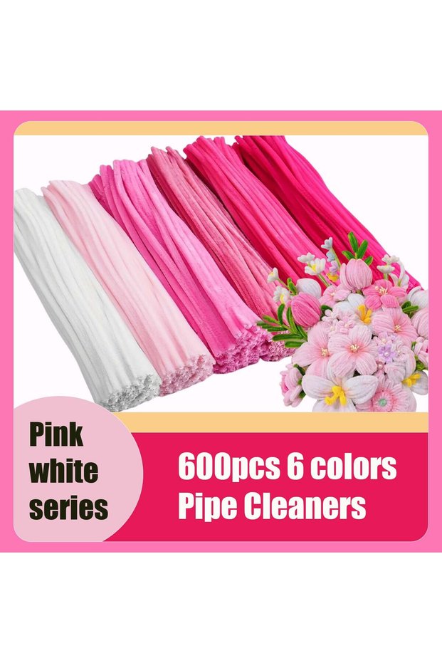 6 pink color 600pcs Multi-Colored, Flower Making Kit, Arts and Craft Supplies, Pipe Cleaners Kit, Pi