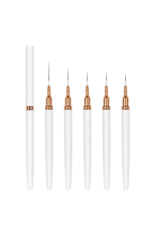 WHITE 5Pcs Nail Art Liner Brush Set for Acrylic Gel Polish French Stripe Line Painting Drawing Flowe
