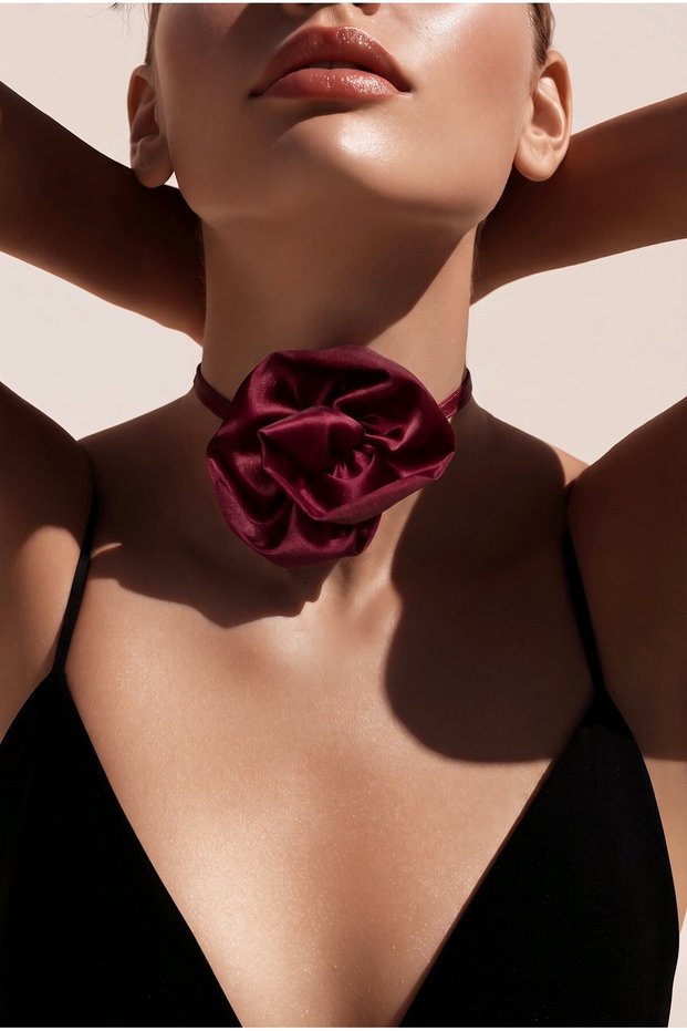 Beena Handmade Satin Flower Neck Tie Burgundy