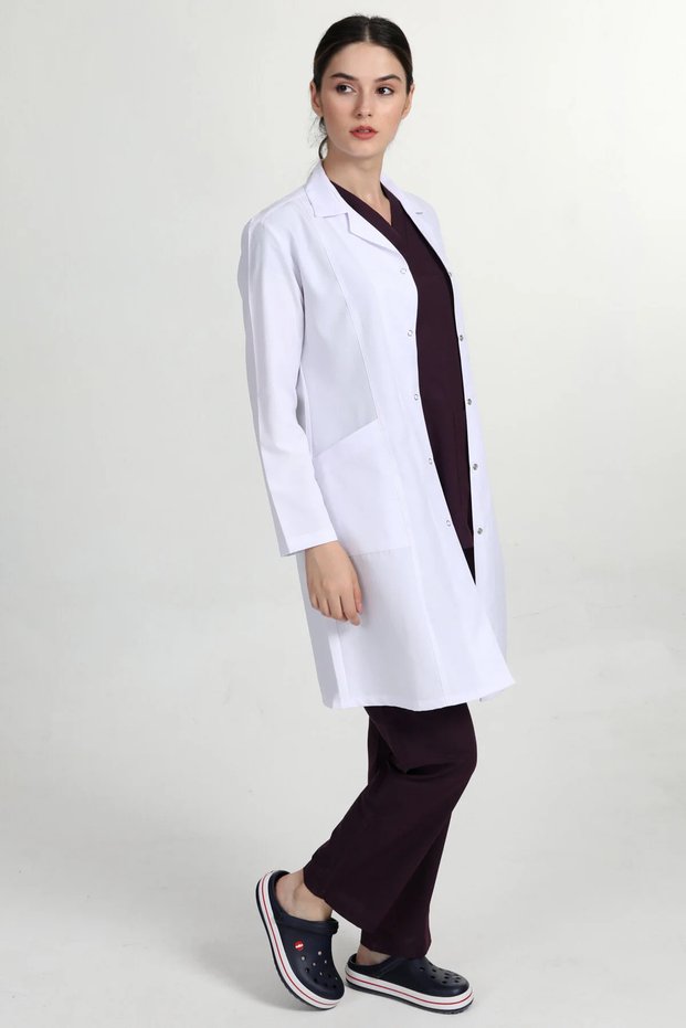 Women's Long Shirt Collar Doctor Nurse Teacher Apron White Coat