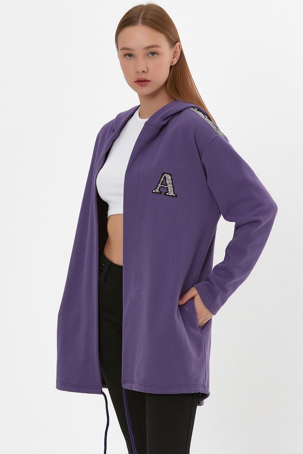Hooded Shoulder Detailed Long Cardigan (B22-30305)