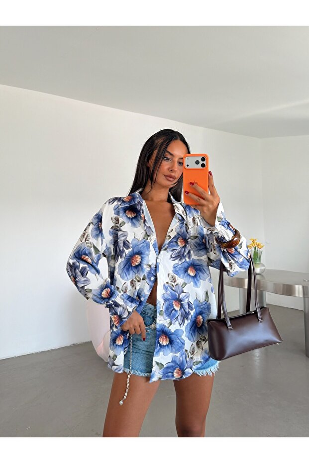 Floral Patterned Shirt - Navy Blue