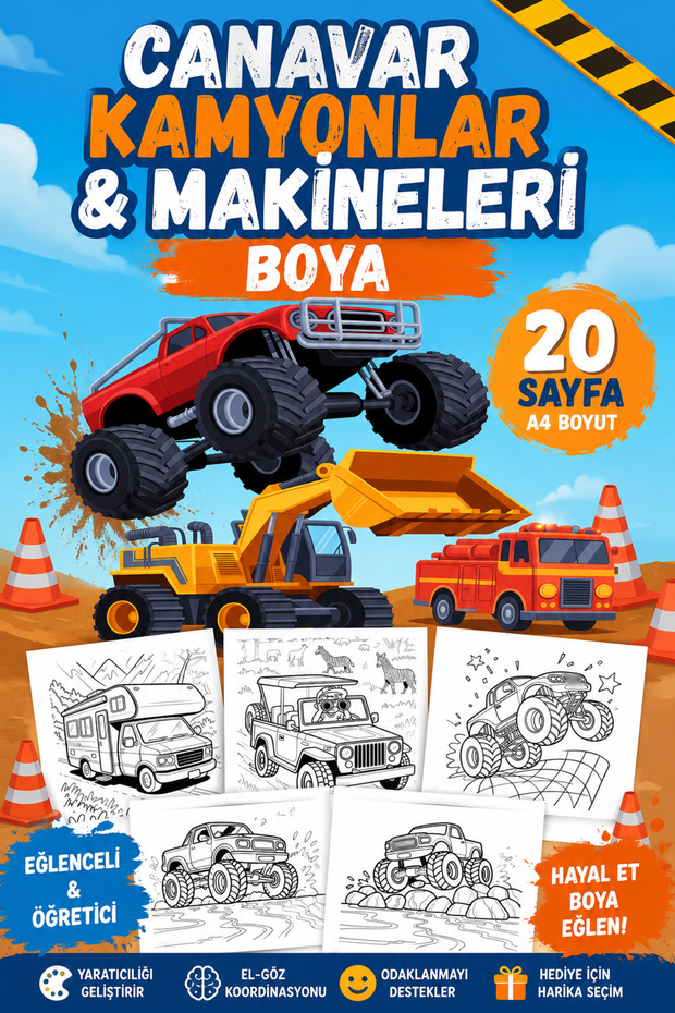 Monster Trucks & Machines Painting (20 Pages A4 Size)