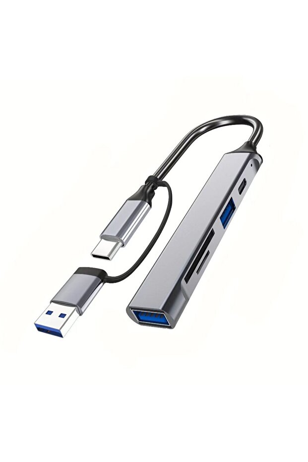 قارئ بطاقات SD متعدد الوظائف 5 في 1 بمنفذ USB-C، USB 2.0 Type-C للبيانات، موسع USB 3.0 TF SD، ناقل بيانات عالي السرعة