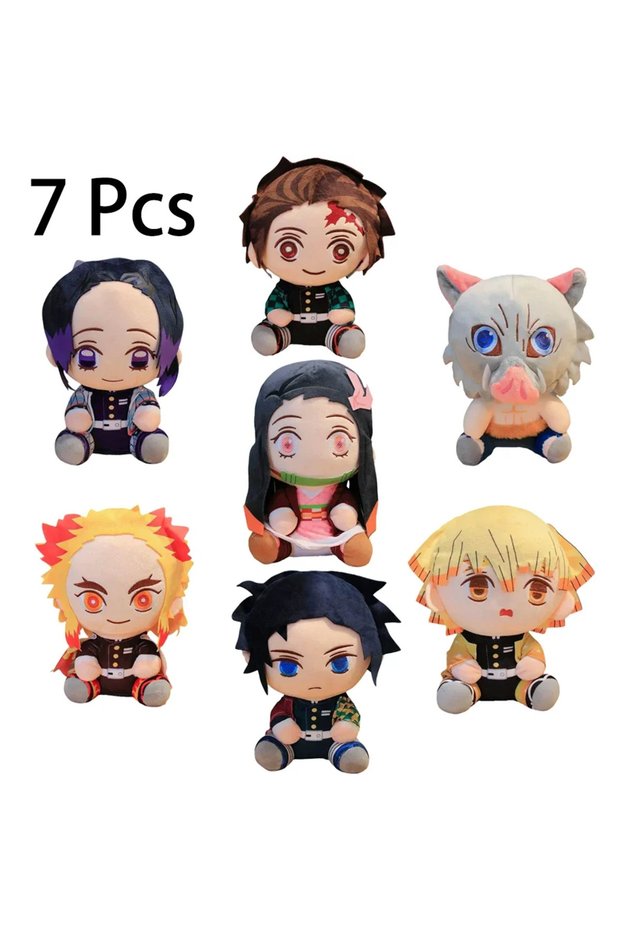 Bandai Set 7PCS @20cm Hot Japan Slayer Plush Dolls Lovely Anime Kimetsu No Yaiba Kamado Tanjirou Ne