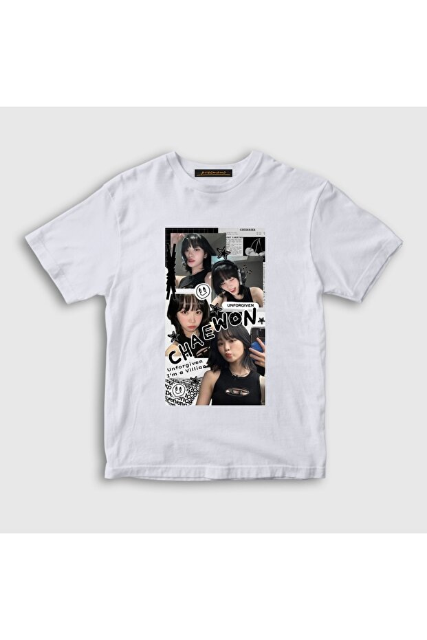 Unisex Kids White Kim Chaewon Unforgiven K-Pop Le Sserafim T-Shirt 612575Tt