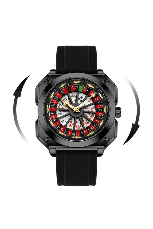 2971-H VA VA VOOM Brand Men Roulette Watch Luminous 42mm Square Case 3Bar Waterproof Black Silicone