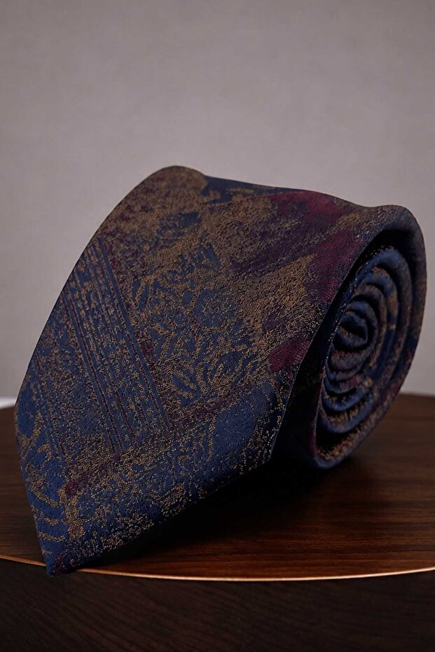 Beige - Burgundy Floral Tie