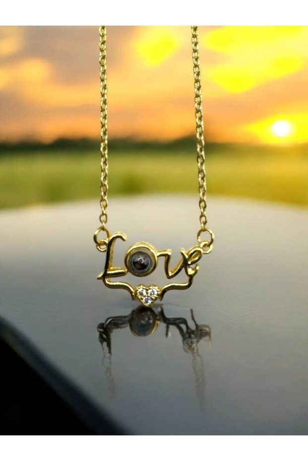 I Love You Necklace in 100 Languages – Gold Women's Necklace with Love Projection, Stainless Steel