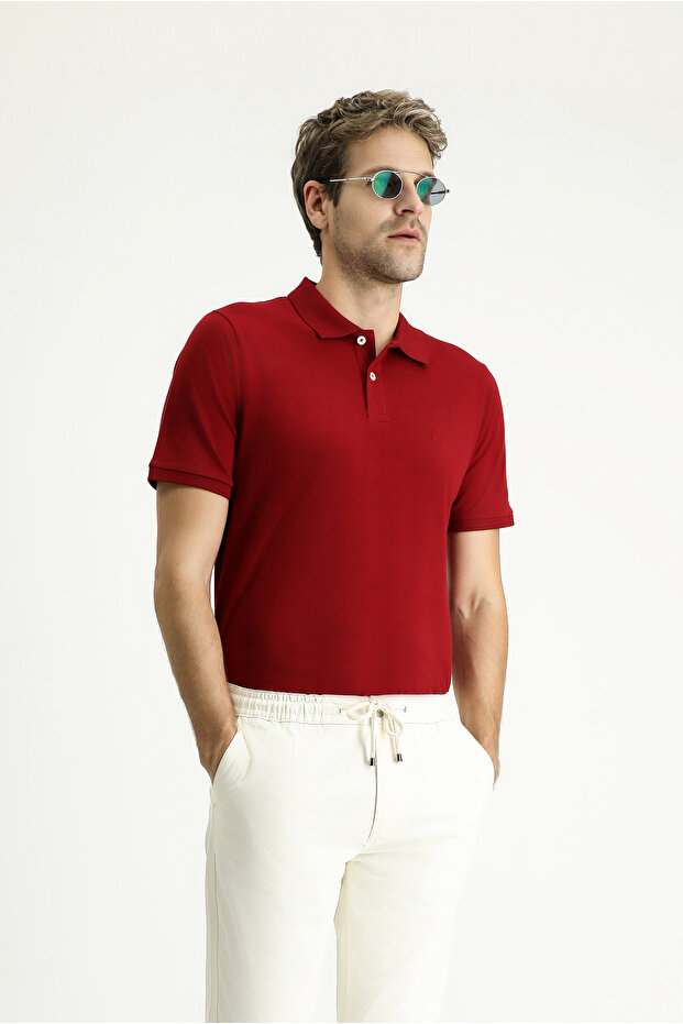 Regular Fit Embroidered Cotton Polo Collar T-Shirt