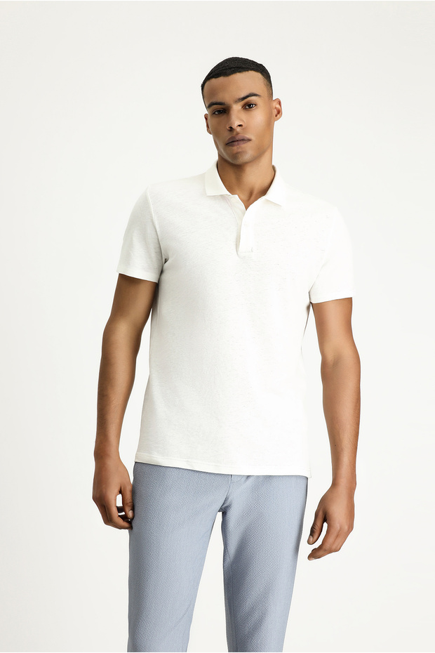 Polo Neck Slim Fit Slim Fit Linen Blended T-Shirt