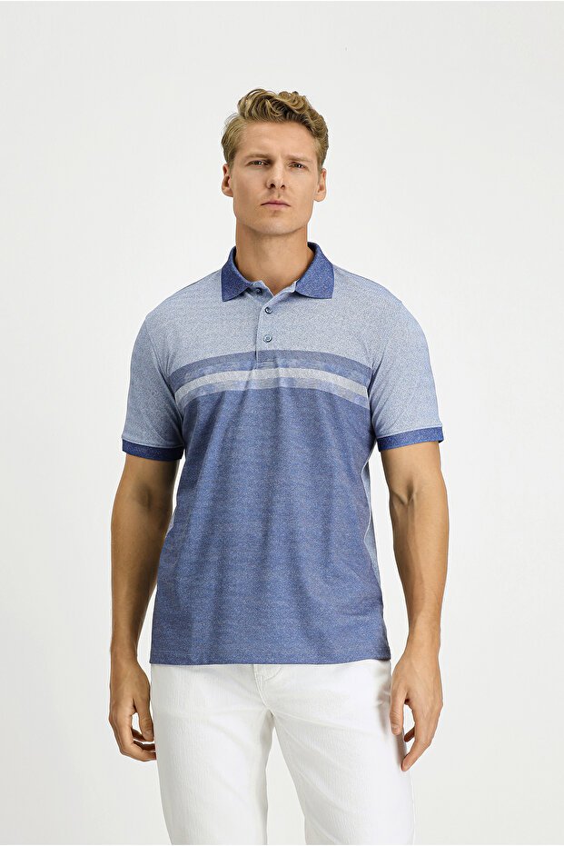 Regular Fit Patterned Lycra Polo Neck T-Shirt