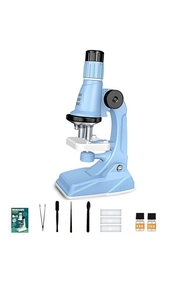Blue Kids Microscope Kit 200x 600x 1200x Biological Science Stem Toy Hand Loupe School Educational P