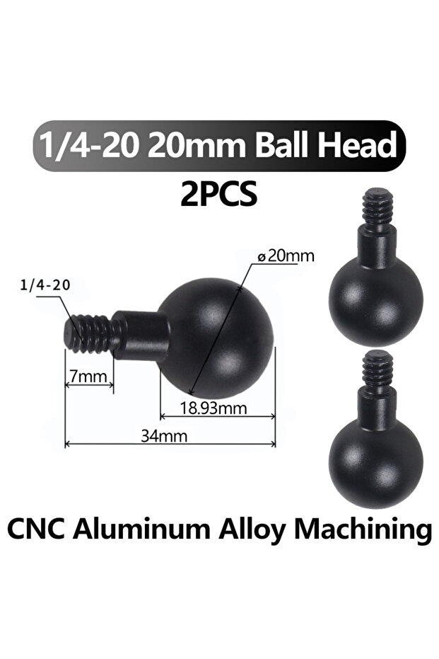 20mm 2PCS Black A 12/13/15/17/20mm Aluminum Ball Head Mount 1/4"-20 Threaded Adapter for GoPro 13 12