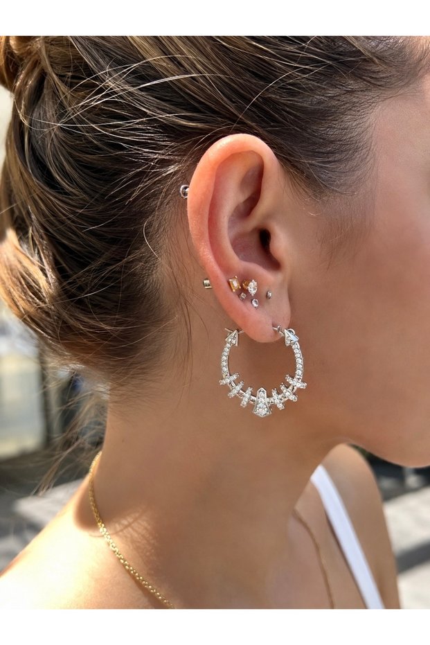 Vanthe Claw Hoop Gold Stone Hoop Earrings-Silver