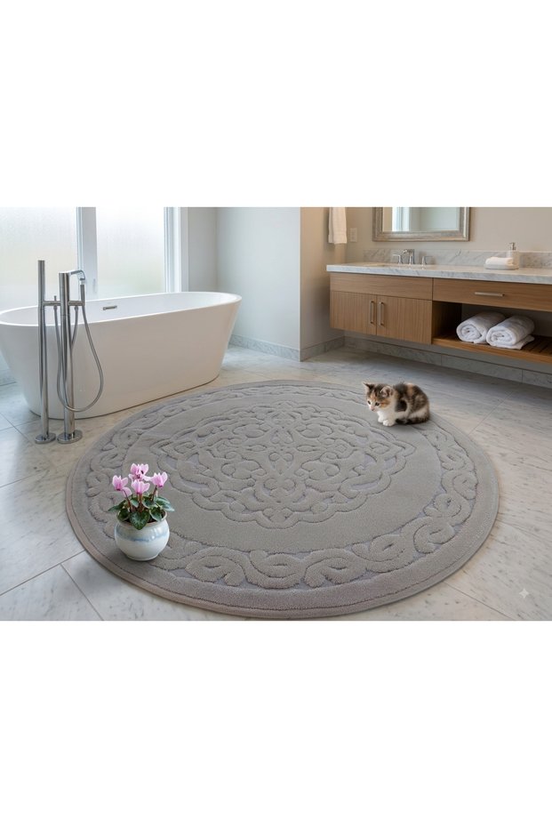 Cotton Round Bath Mat Stone Color 120*120