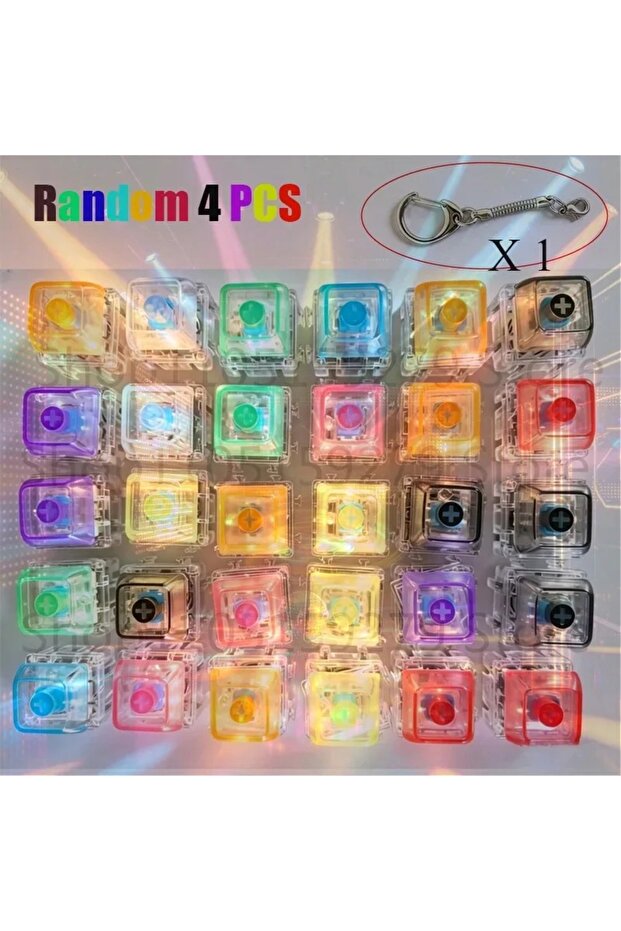 Random 4PCS '/LED Keyboard Keychain Fidget Toys Crystal Clicker Sensory Toy for Stress Relief Keyboa