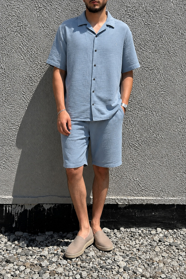 Male, Apash Collar, Summer, 100% Cotton, Muslin Weaving, Top-Down Suit G14-303