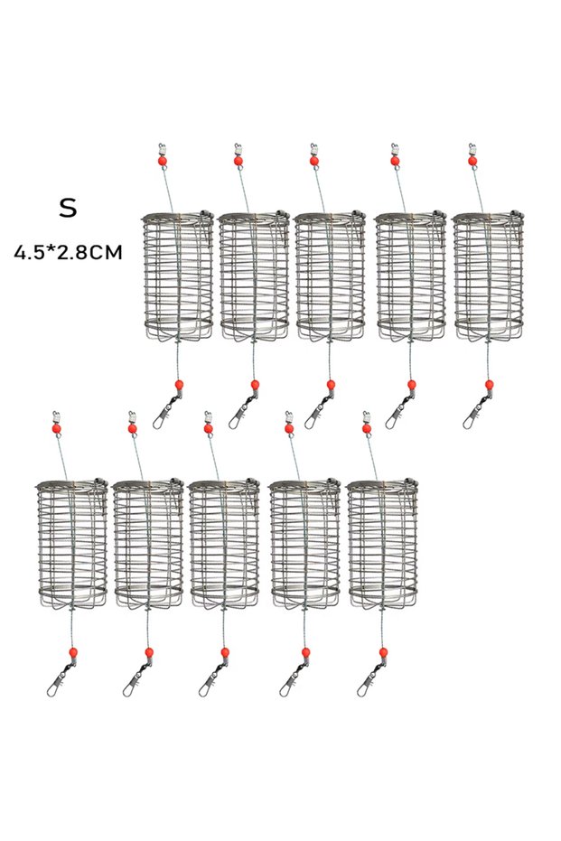 SIZE-S 10PC Fishing Feeder Stainless Steel Bait Thrower Basket Feeder Holder Fishing Lure Cage Fishi