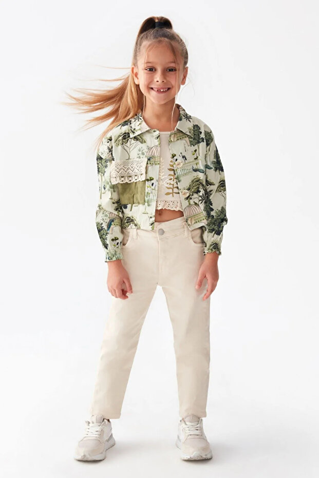 4-8 Years Ayder Modern Girl's 3-Piece Set -Khaki-