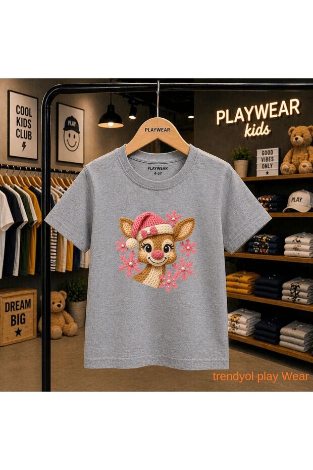 Pink Beret Deer Printed 100% Kids Unisex T-Shirt 5 6 -7 8-9 10 -11 12 Years Old