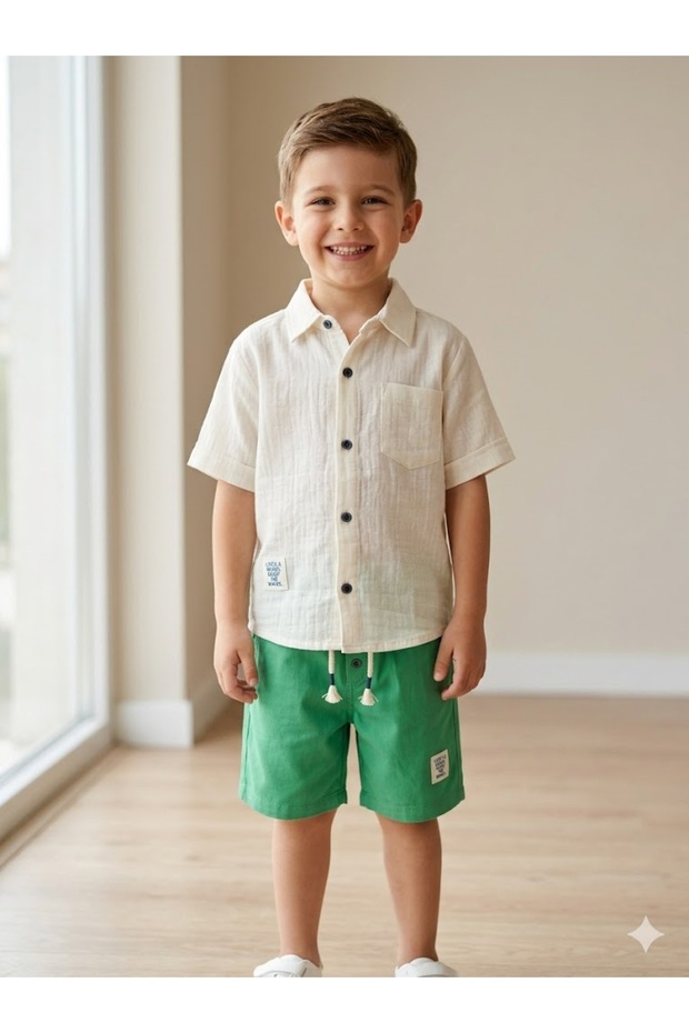 Boys' Linen-Look Muslin Shirt and Woven Shorts Set