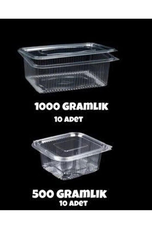 Plastic Leak-Proof Container 500 Gr - 1000 Gr Disposable Bowl with Lid 10 Pieces Set of 2