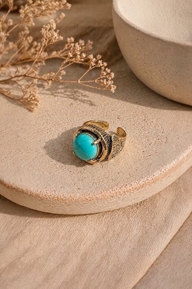 Authentic Bronze Ring - Bohemian Style Handmade Women's Accessory with Stones