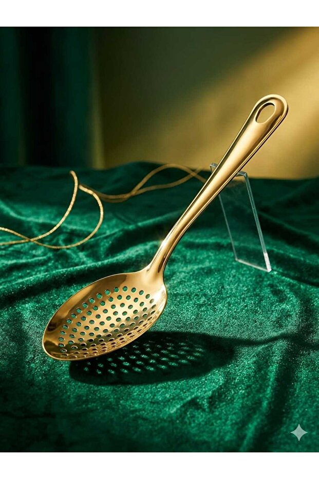 Stainless Steel Gold Color Colander - Perforated Luxury Presentation and Serving Spoon 25 cm