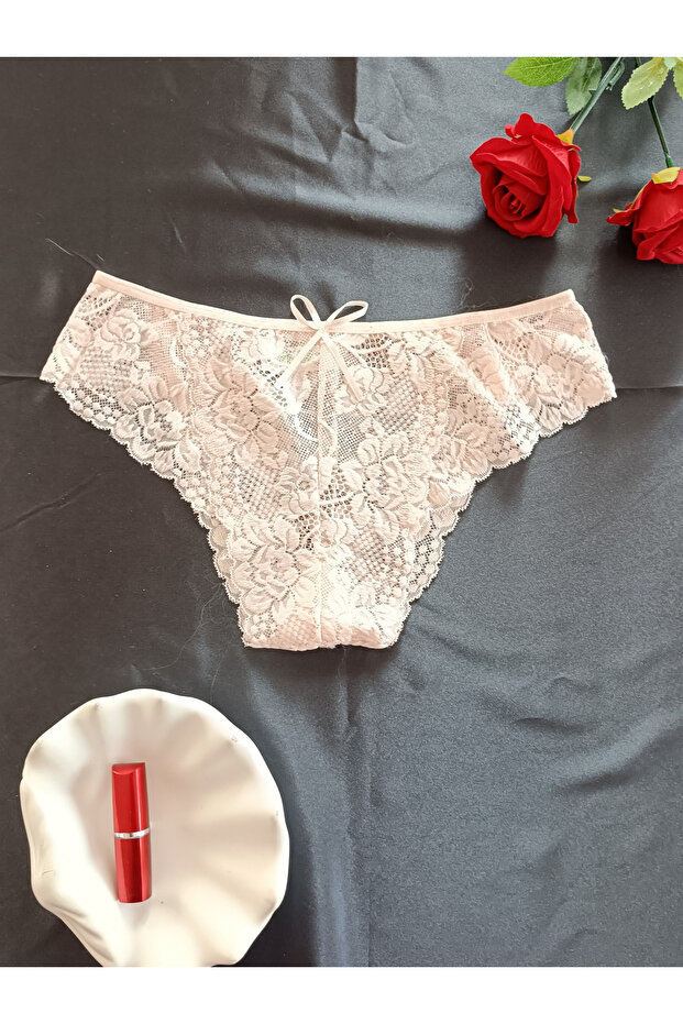Dina Rose Lace Patterned Women's Underwear Panties with Bow on the Front