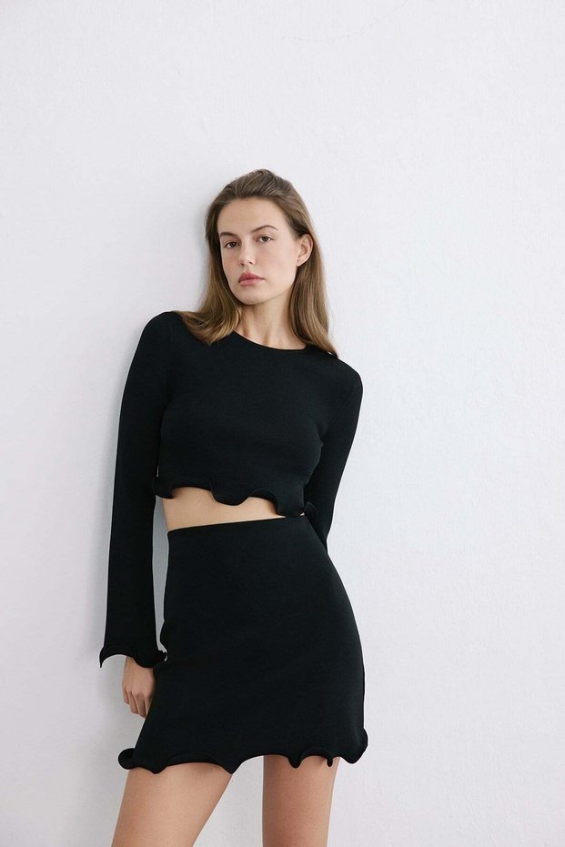 Crew Neck Knitwear Black Blouse