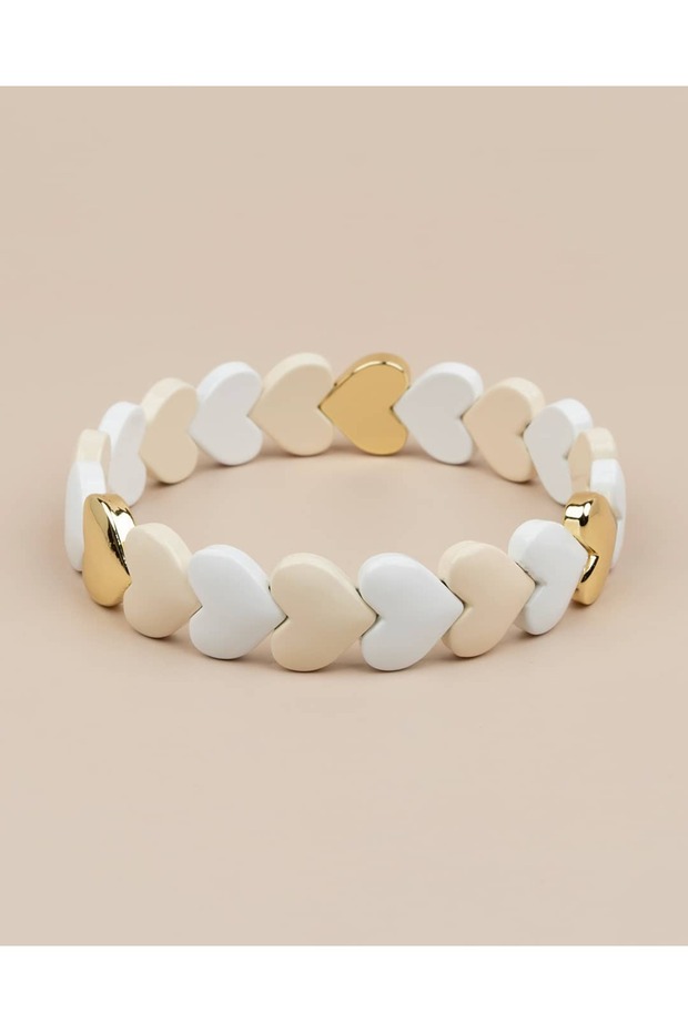 Lovessa Gold Layered Heart Porcelain Plated Elastic Bracelet