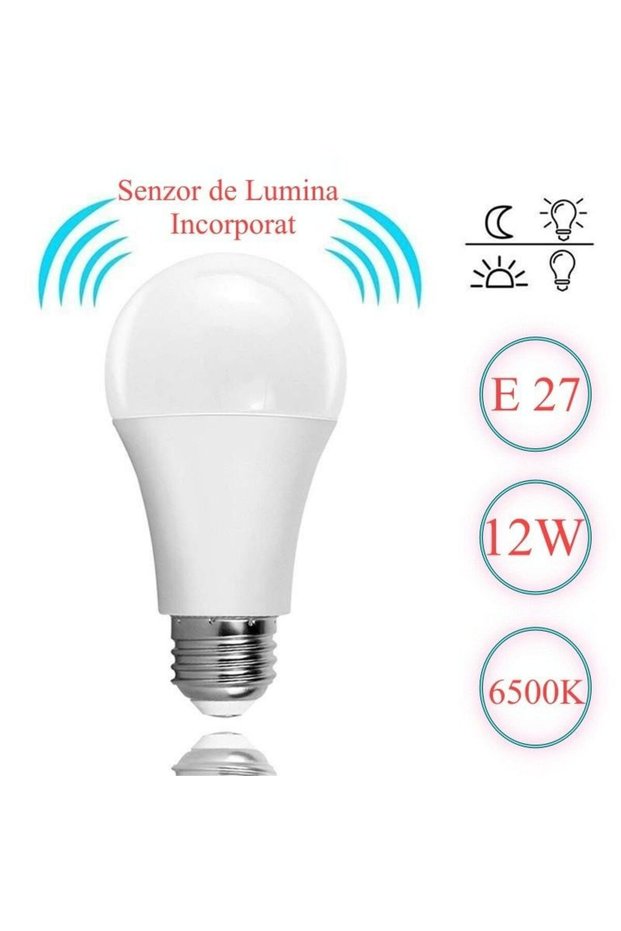 LED Light Bulb with Light Sensor E27-12W-6500K,