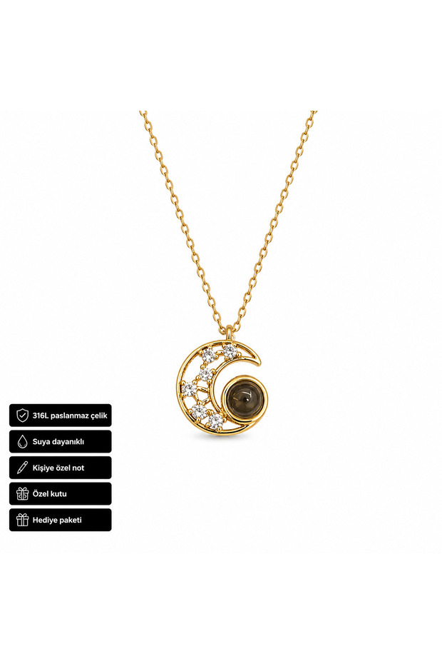 Moon Figured Projection Necklace 316L Steel Luminous Gift Necklace