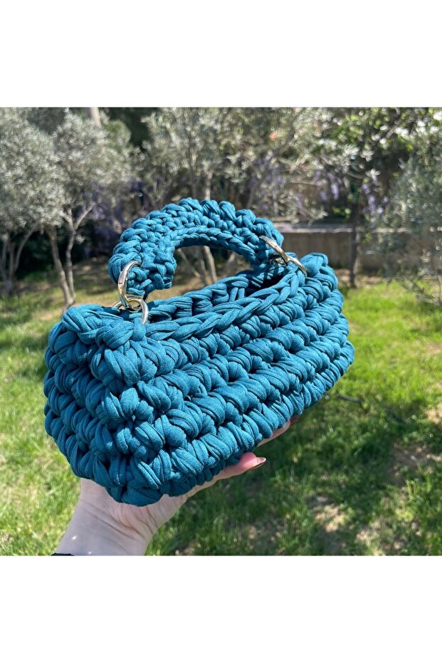 Mysey Handmade Knitted Blue Women's Handbag