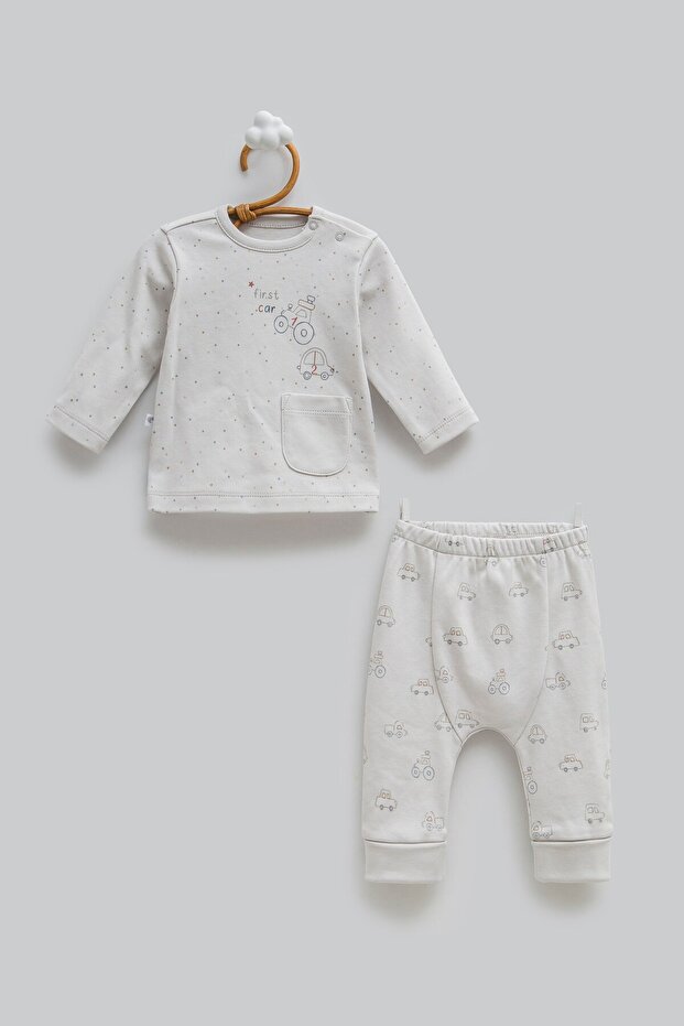 Baby Boy Car Print Pocketed 2-Piece Set 3-12 Months Gray