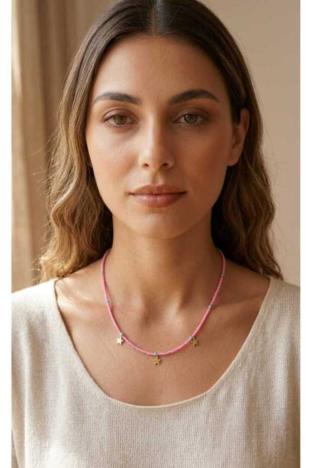 Pink Sand Bead Star Necklace