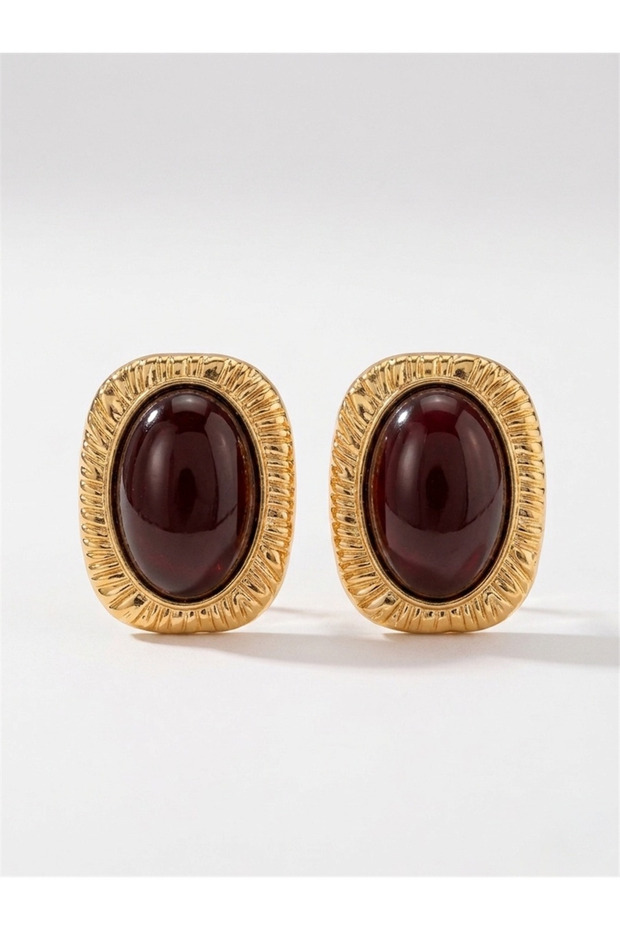 Brown Oval Stone Vintage Earrings