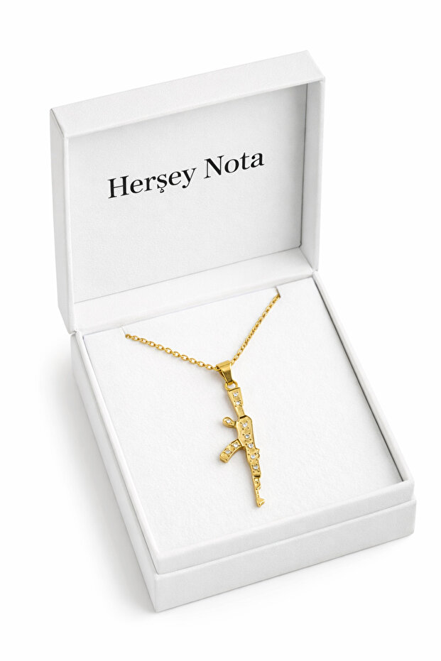 Gold Color Figured Necklace with 60 cm Chain Unisex Accessory