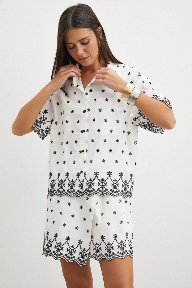 Boxy Fit Short Sleeve Embroidered Shirt