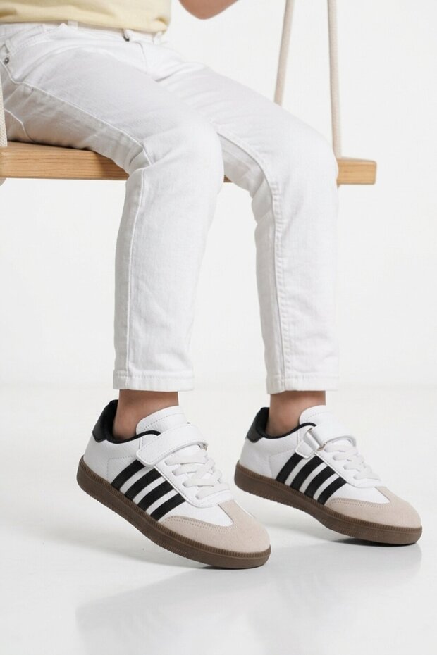 White Black Velcro Boys' Sneakers