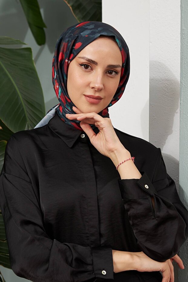 سلسلة بوتانيكال - شال قطني فيسكوز أسود وأحمر 3023-14