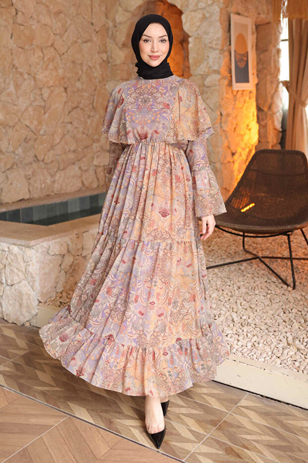 Mink Chiffon Dress with Elastic Waist